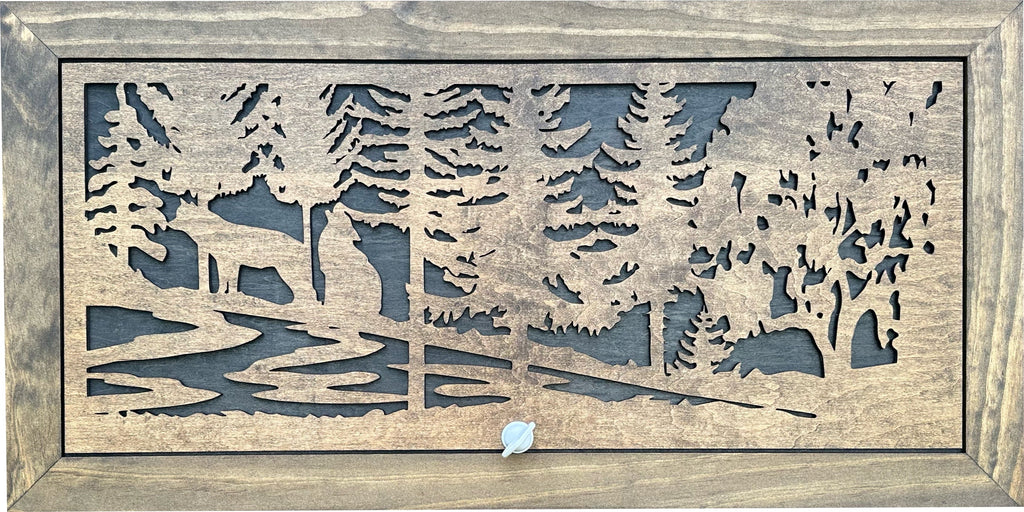 Hunting Wolves Gun Concealment Decor - Handcrafted Wooden Gun Cabinets - Gun Shelf Hidden Storage for Rifles, Shotguns, & Handguns - Quick Access Hidden Wall Safe (Extra Large)